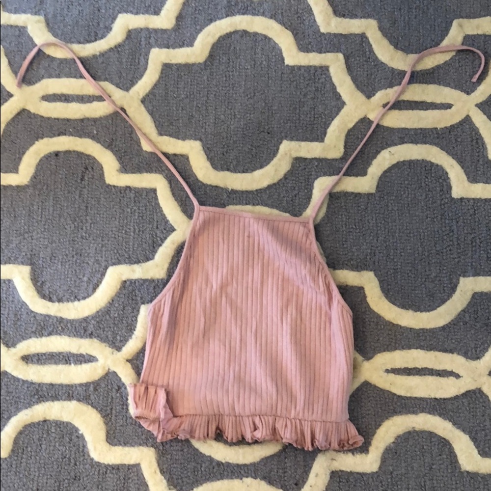 pink shein open back tie top